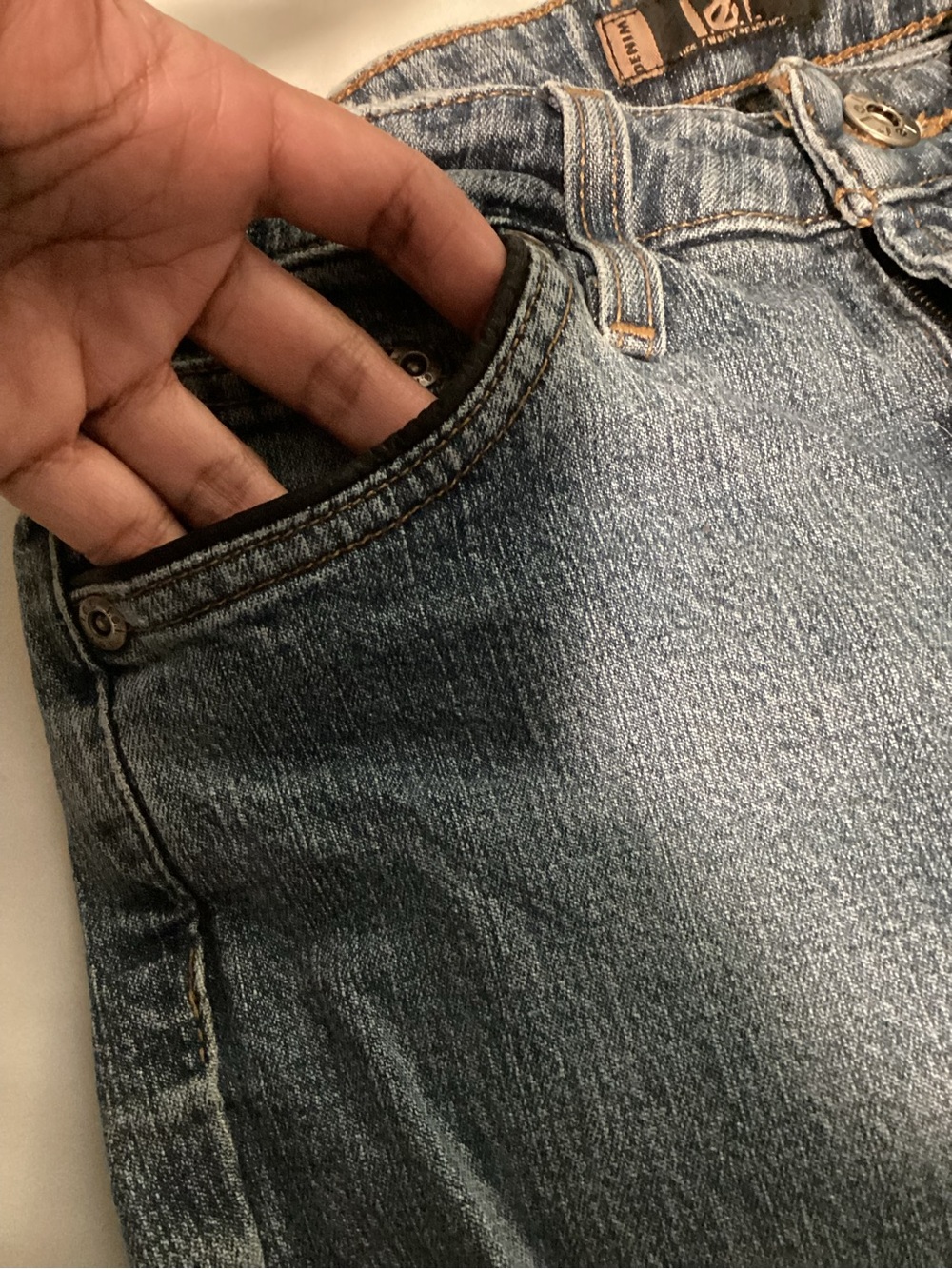 lei Light Blue Boot Cut Denim Jeans with Black leather trim - Picture 6 of 7